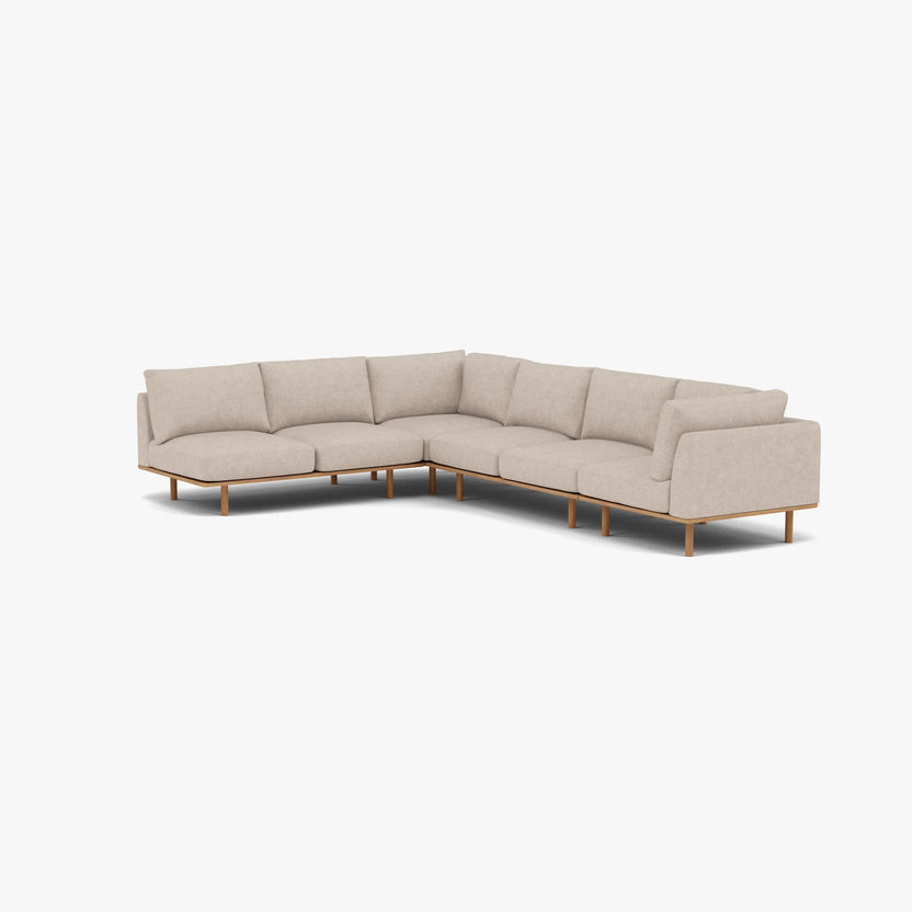 Anika Modular Sofa 6-Seater Corner Chaise Ivory Beige Fabric Solid American Oak