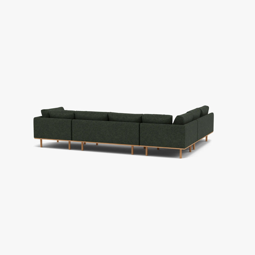 Anika Modular Sofa 6-Seater Corner Chaise Olive Green Fabric Solid American Oak