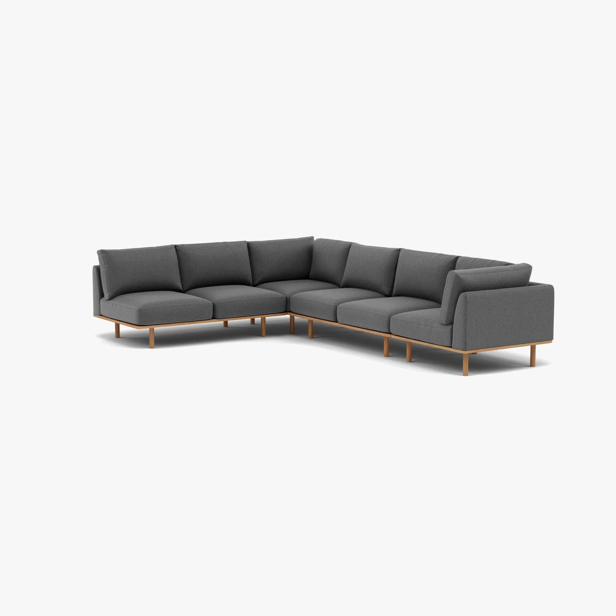 Anika Modular Sofa 6-Seater Corner Chaise Steel Grey Fabric Solid American Oak