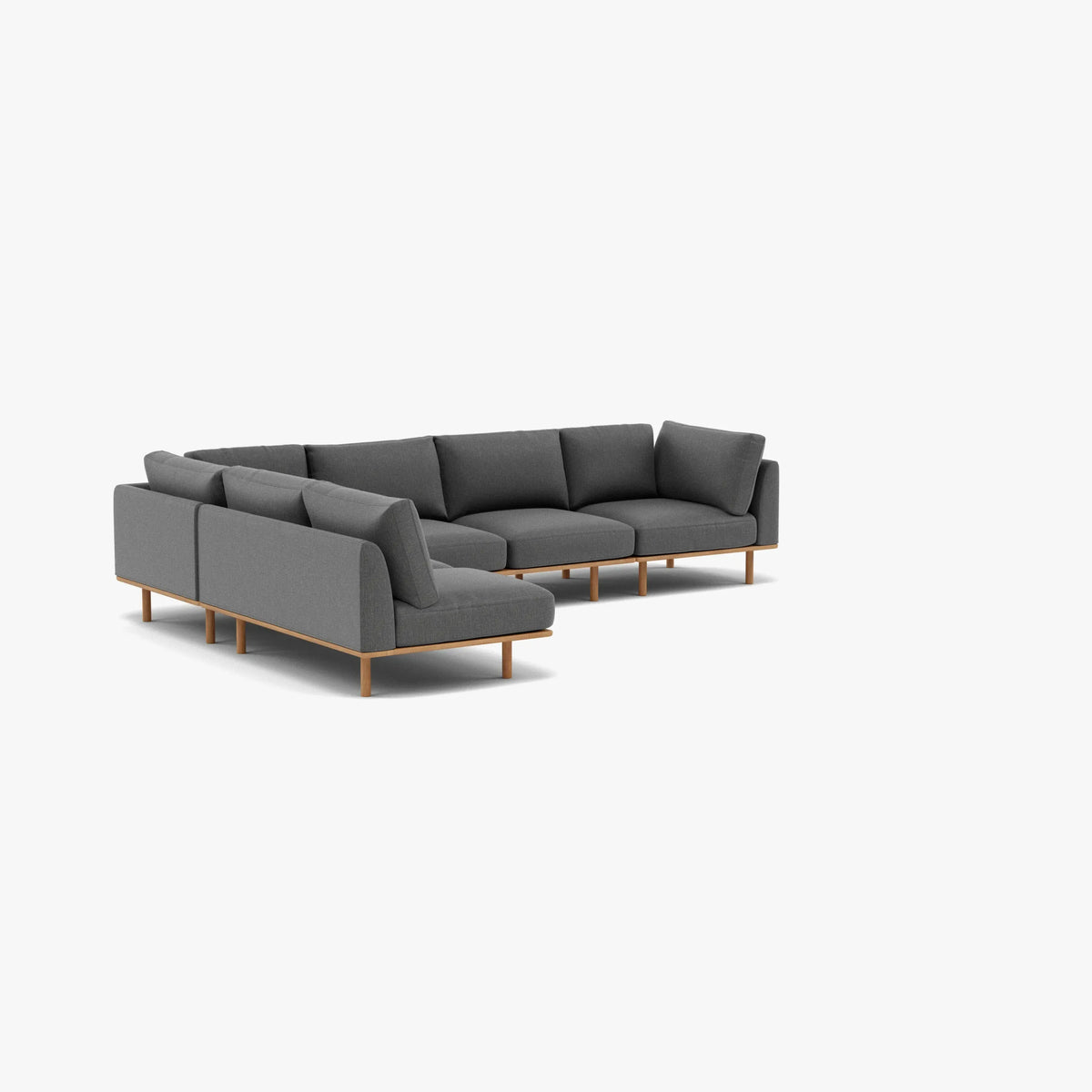 Anika Modular Sofa 6-Seater Corner Chaise Steel Grey Fabric Solid American Oak