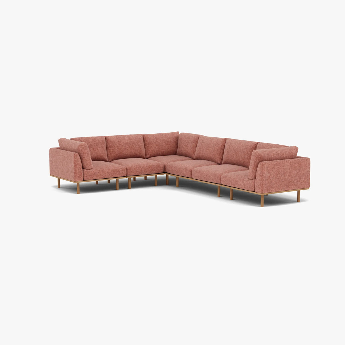 Anika Modular Sofa 6-Seater Corner Clay Pink Fabric Solid American Oak