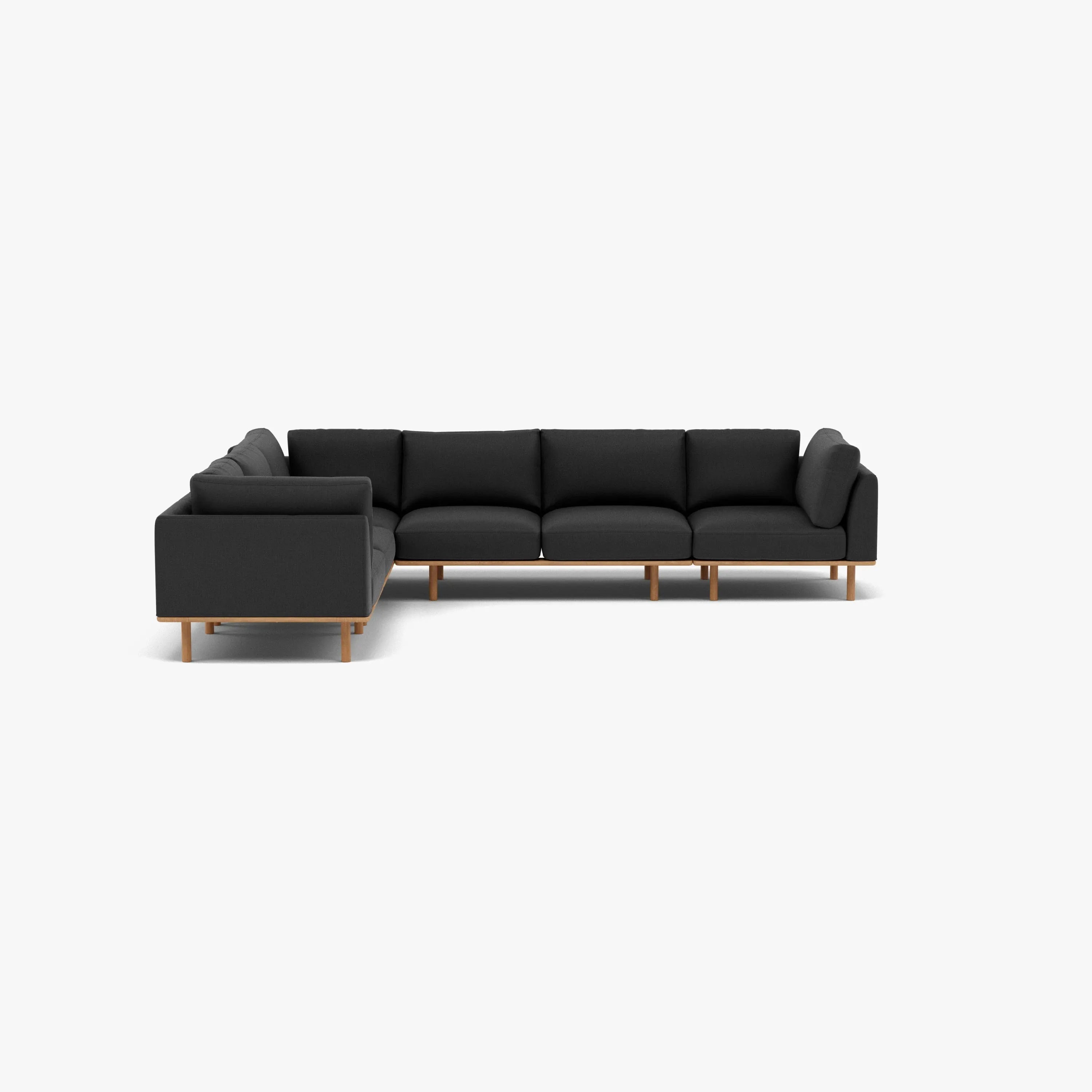 Anika Modular Sofa 6-Seater Corner Coal Grey Fabric Solid American Oak