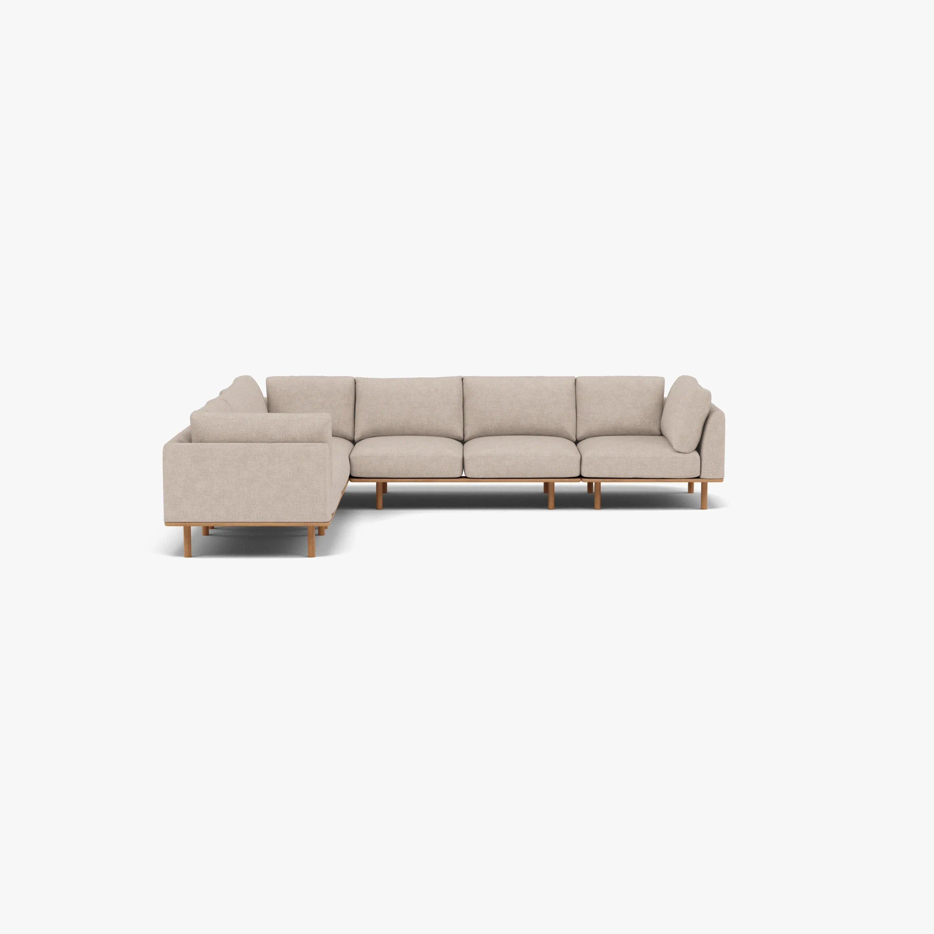 Anika Modular Sofa 6-Seater Corner Ivory Beige Fabric Solid American Oak