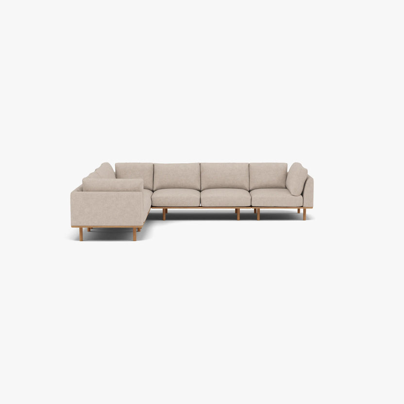 Anika Modular Sofa 6-Seater Corner Ivory Beige Fabric Solid American Oak