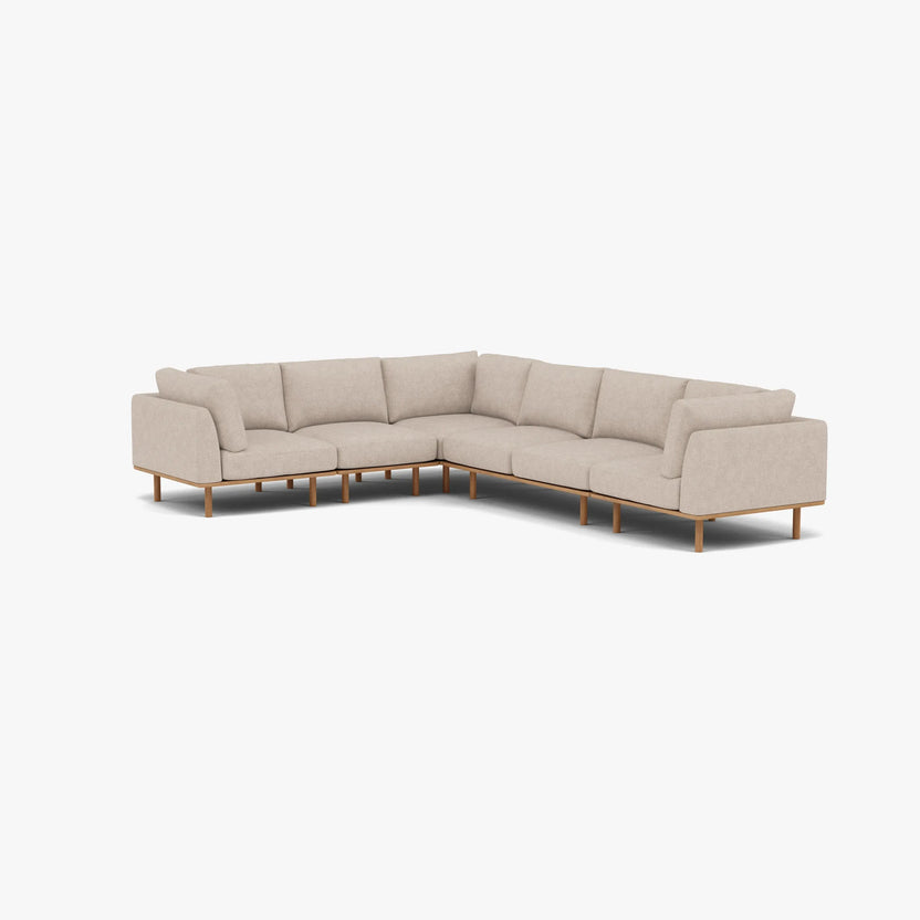 Anika Modular Sofa 6-Seater Corner Ivory Beige Fabric Solid American Oak