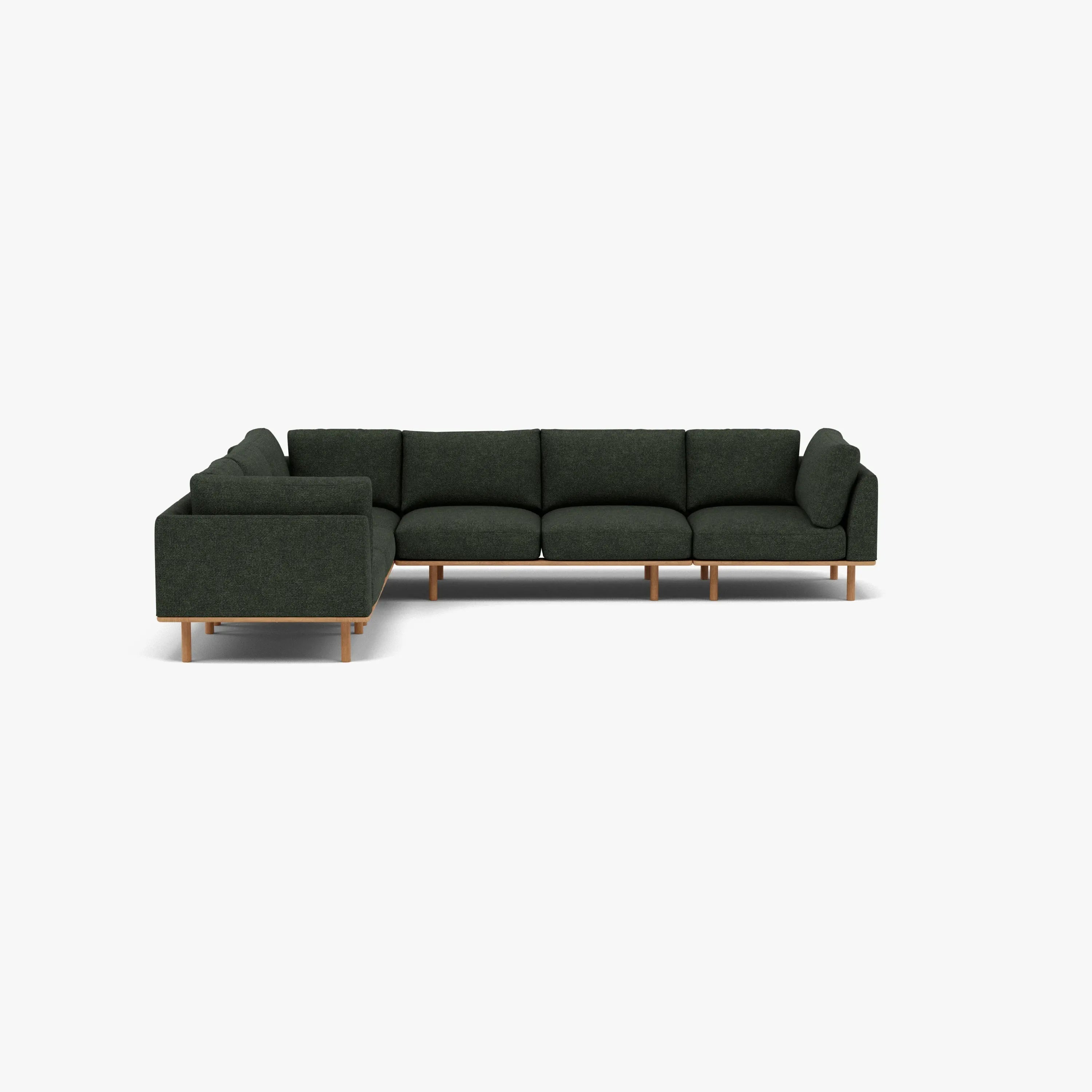 Anika Modular Sofa 6-Seater Corner Olive Green Fabric Solid American Oak