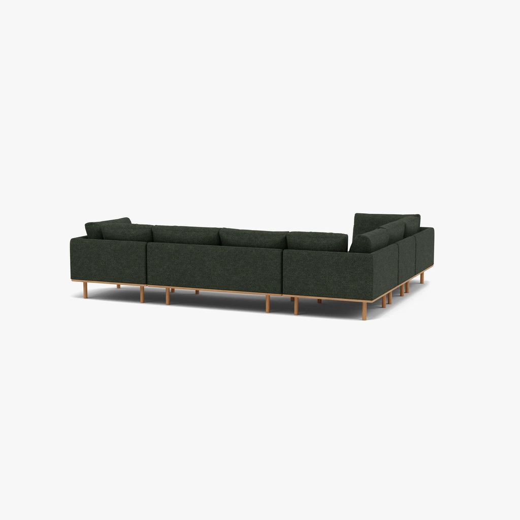 Anika Modular Sofa 6-Seater Corner Olive Green Fabric Solid American Oak
