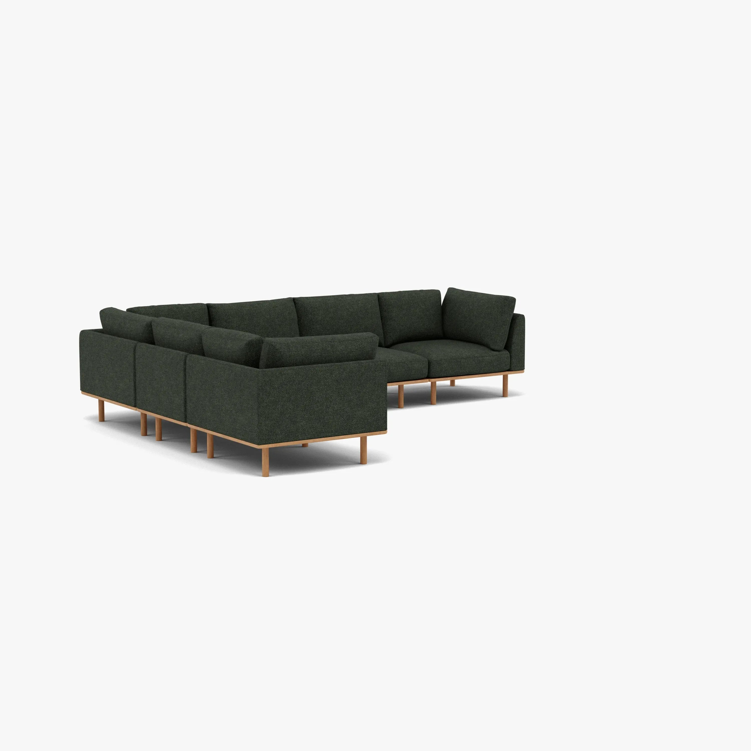 Anika Modular Sofa 6-Seater Corner Olive Green Fabric Solid American Oak