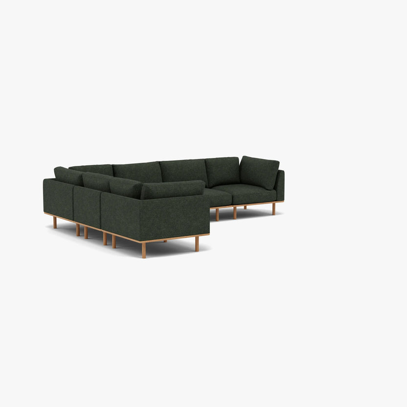 Anika Modular Sofa 6-Seater Corner Olive Green Fabric Solid American Oak