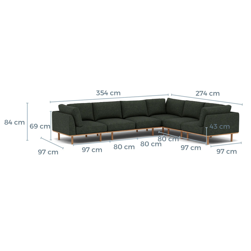 Anika Modular Sofa 6-Seater Corner Olive Green Fabric Solid American Oak