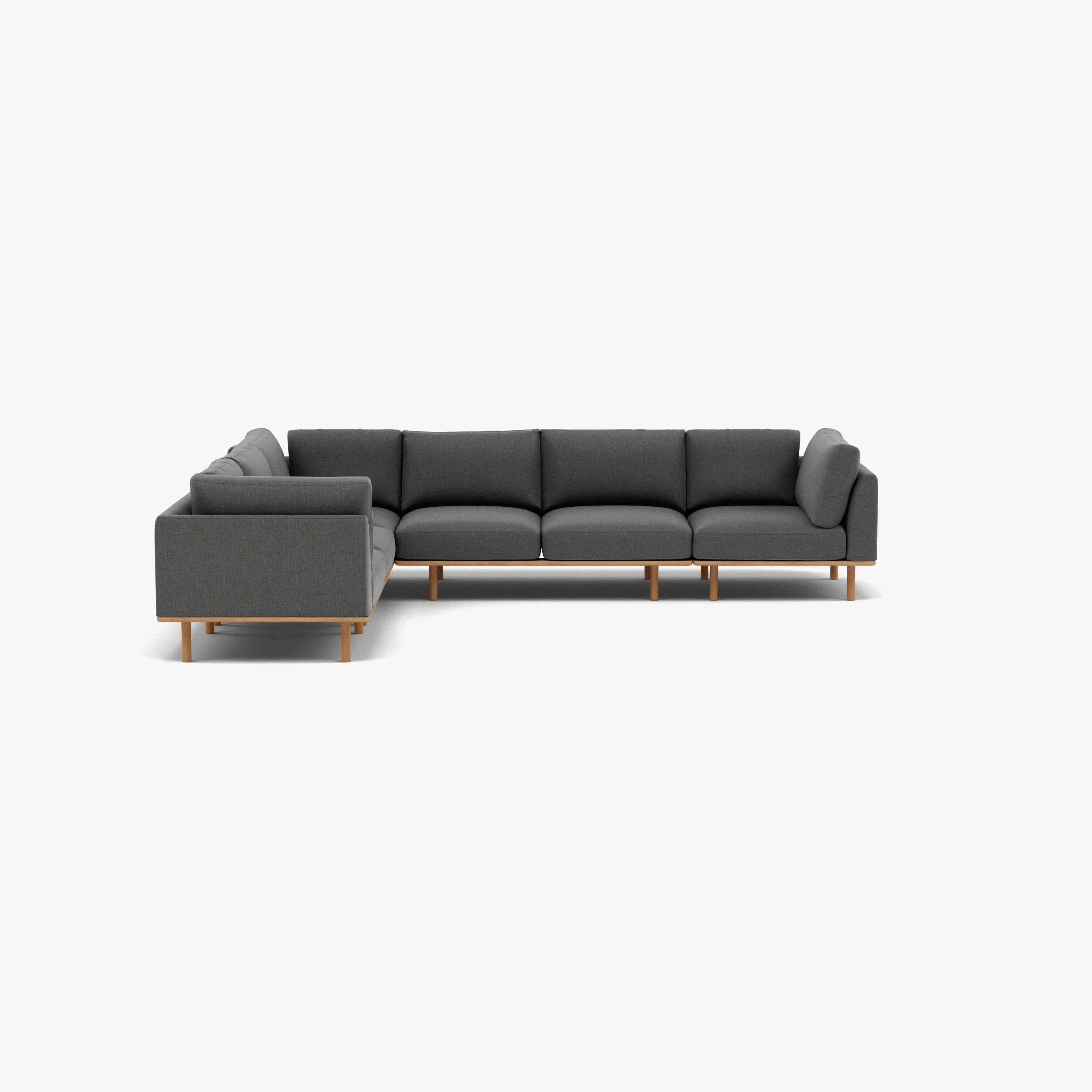 Anika Modular Sofa 6-Seater Corner Steel Grey Fabric Solid American Oak