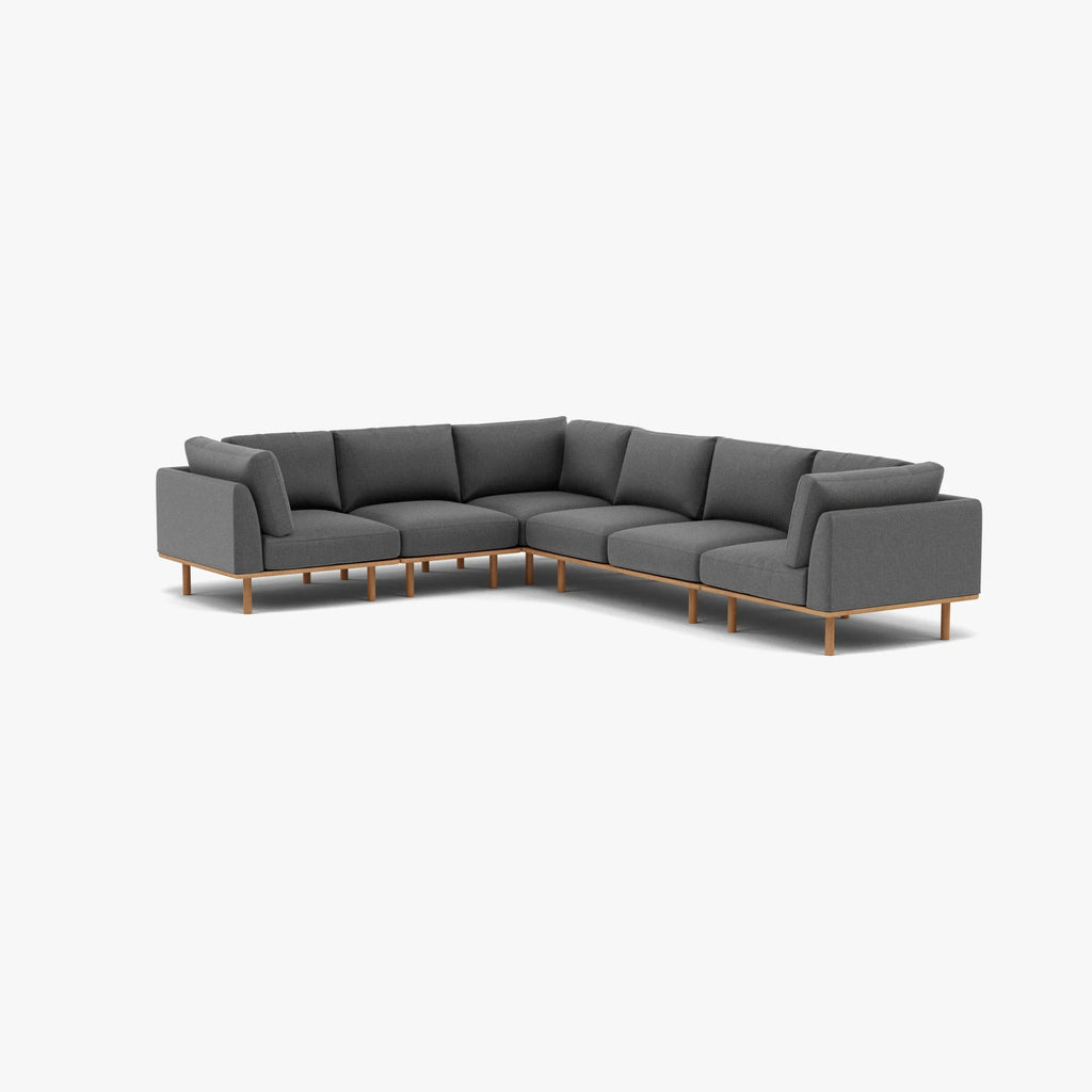 Anika Modular Sofa 6-Seater Corner Steel Grey Fabric Solid American Oak