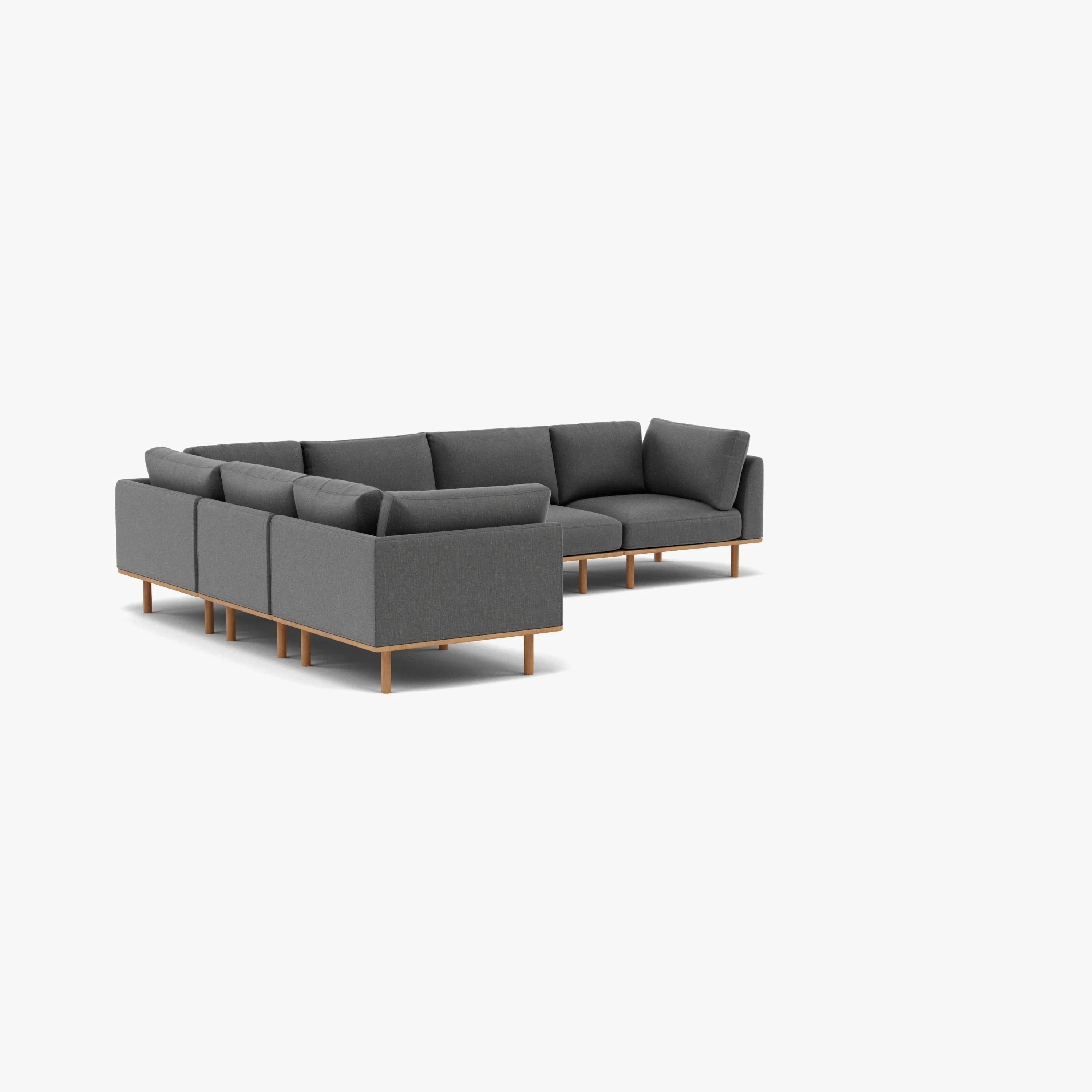 Anika Modular Sofa 6-Seater Corner Steel Grey Fabric Solid American Oak