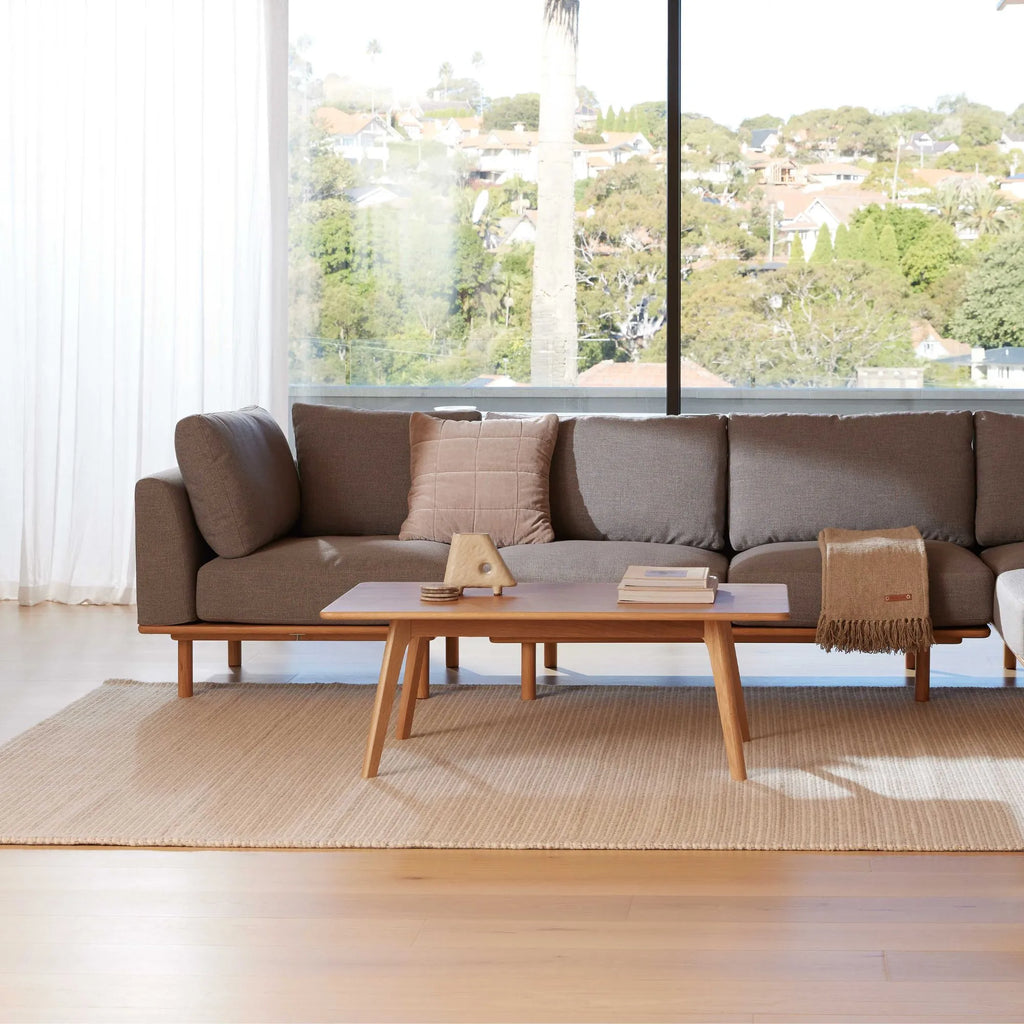 Anika Modular Sofa 6-Seater Corner Steel Grey Fabric Solid American Oak