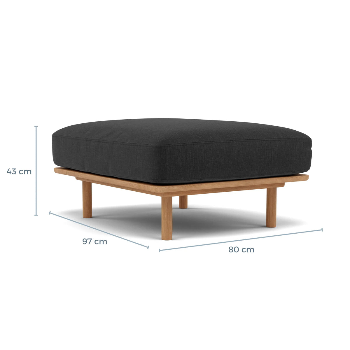 Anika Ottoman Coal Grey Fabric Solid American Oak