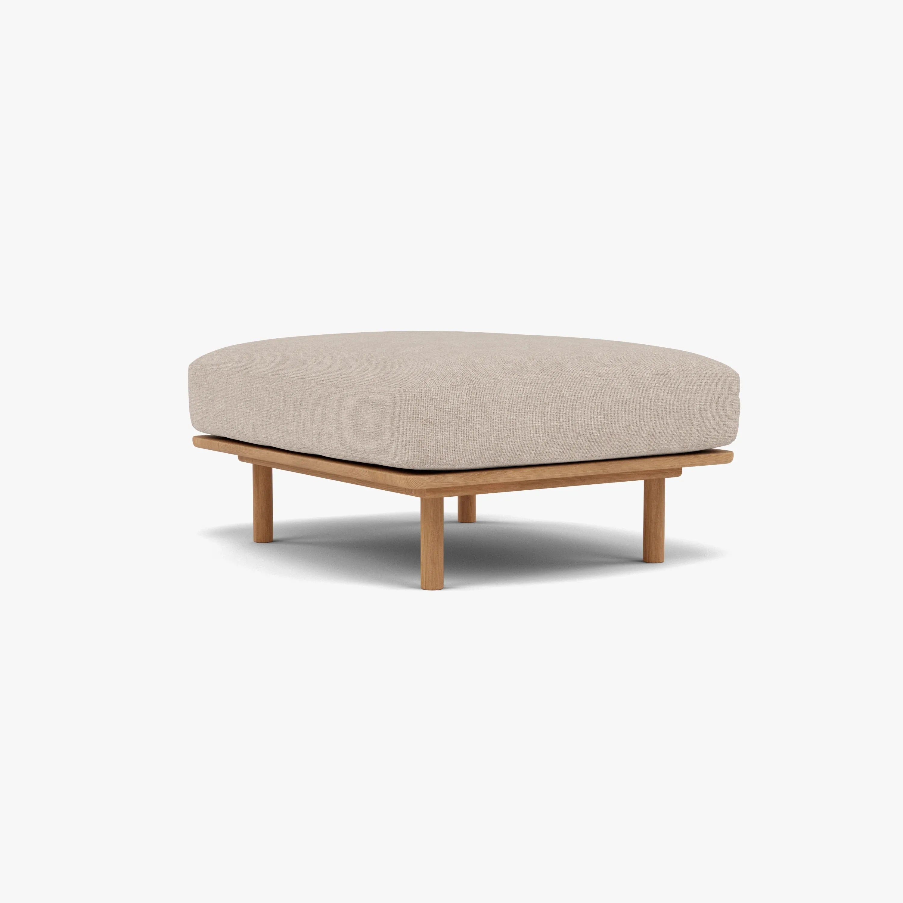 Anika Ottoman Ivory Beige Fabric Solid American Oak