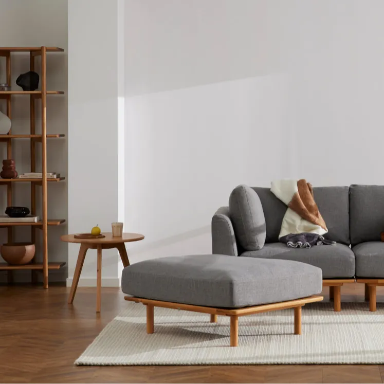 Anika Ottoman Steel Grey Fabric Solid American Oak
