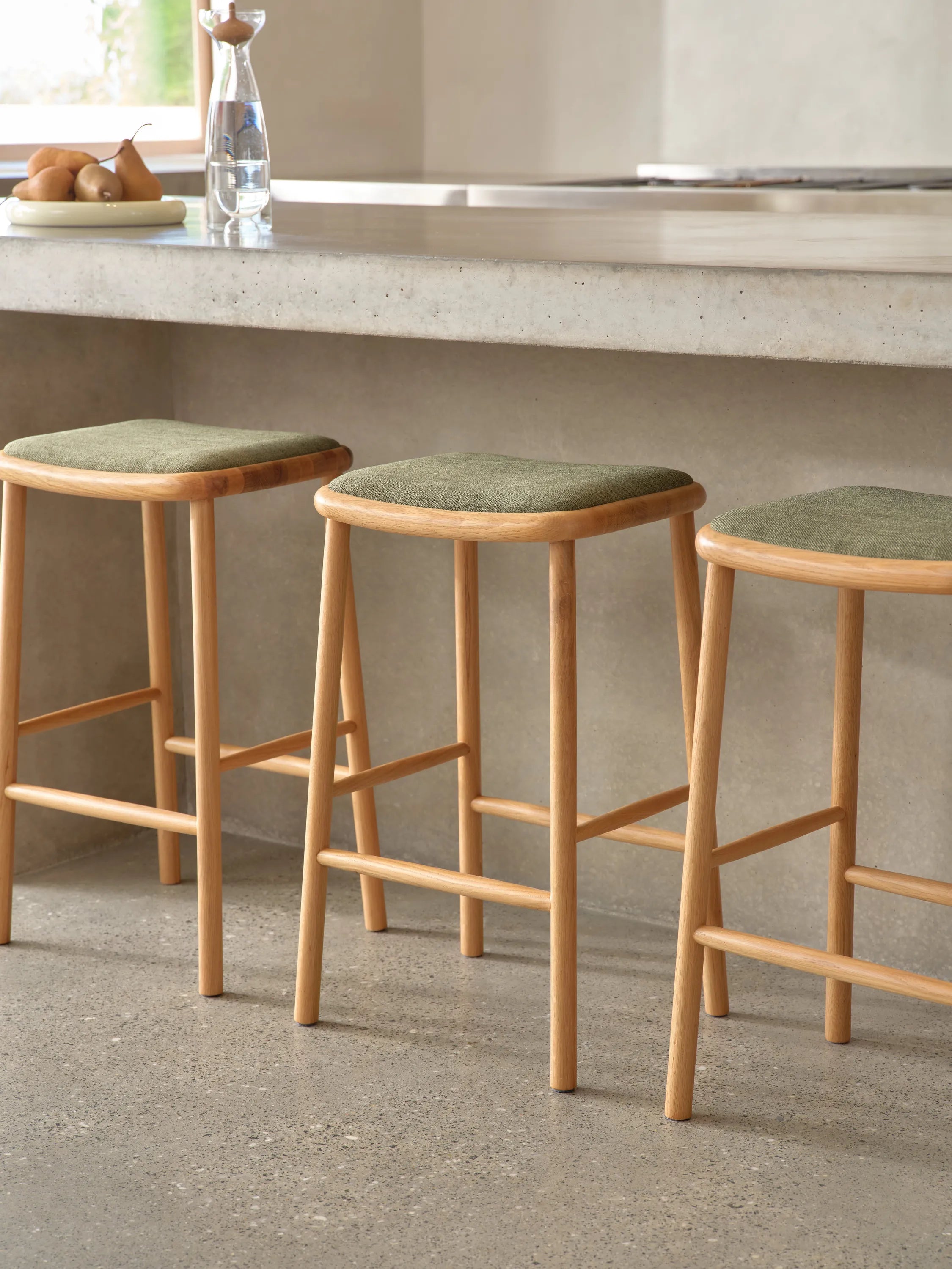 Anton Bar Stool Aloe Green Fabric Solid American Oak