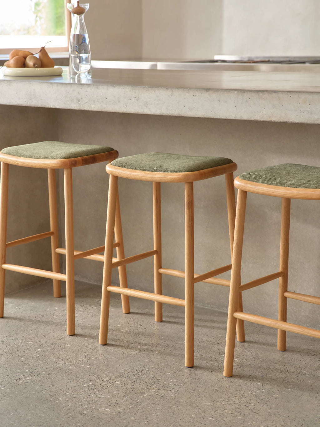 Anton Bar Stool Aloe Green Fabric Solid American Oak