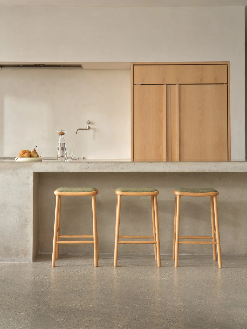 Anton Bar Stool Aloe Green Fabric Solid American Oak