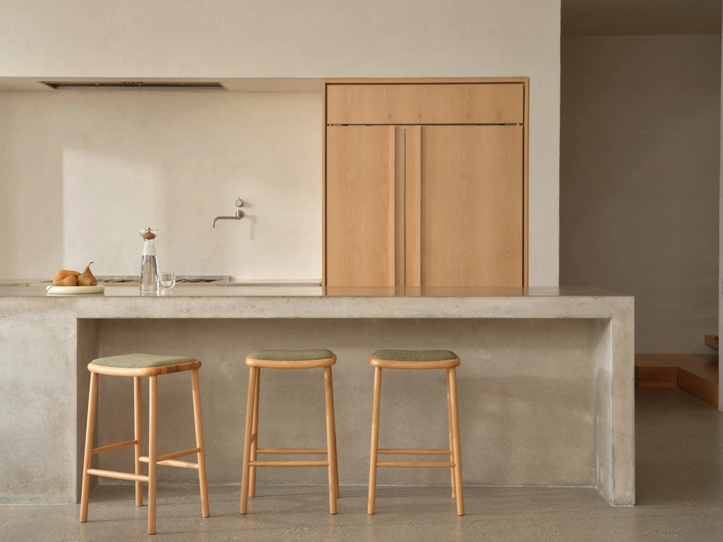 Anton Bar Stool Aloe Green Fabric Solid American Oak