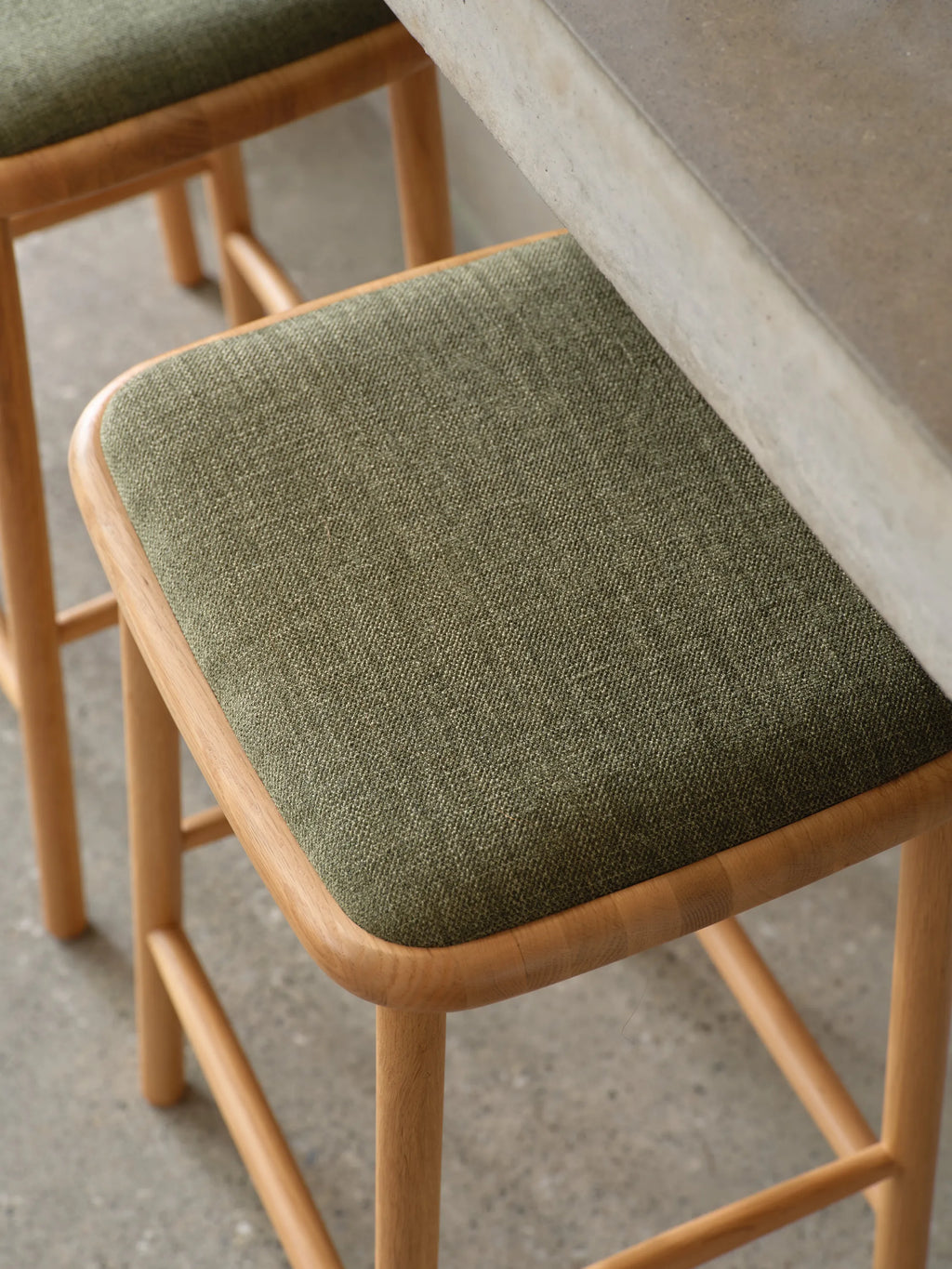 Anton Bar Stool Aloe Green Fabric Solid American Oak