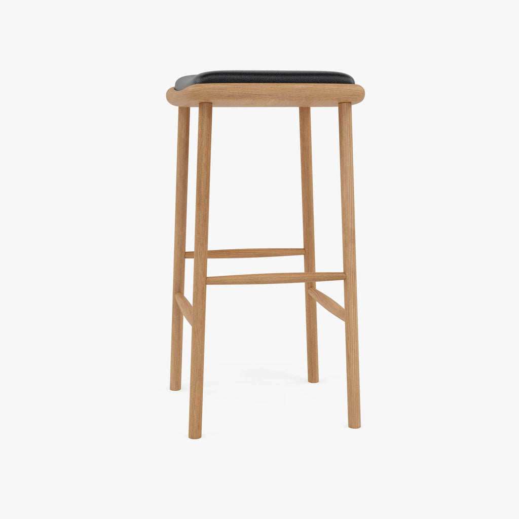 Anton Bar Stool Black Leather Solid American Oak