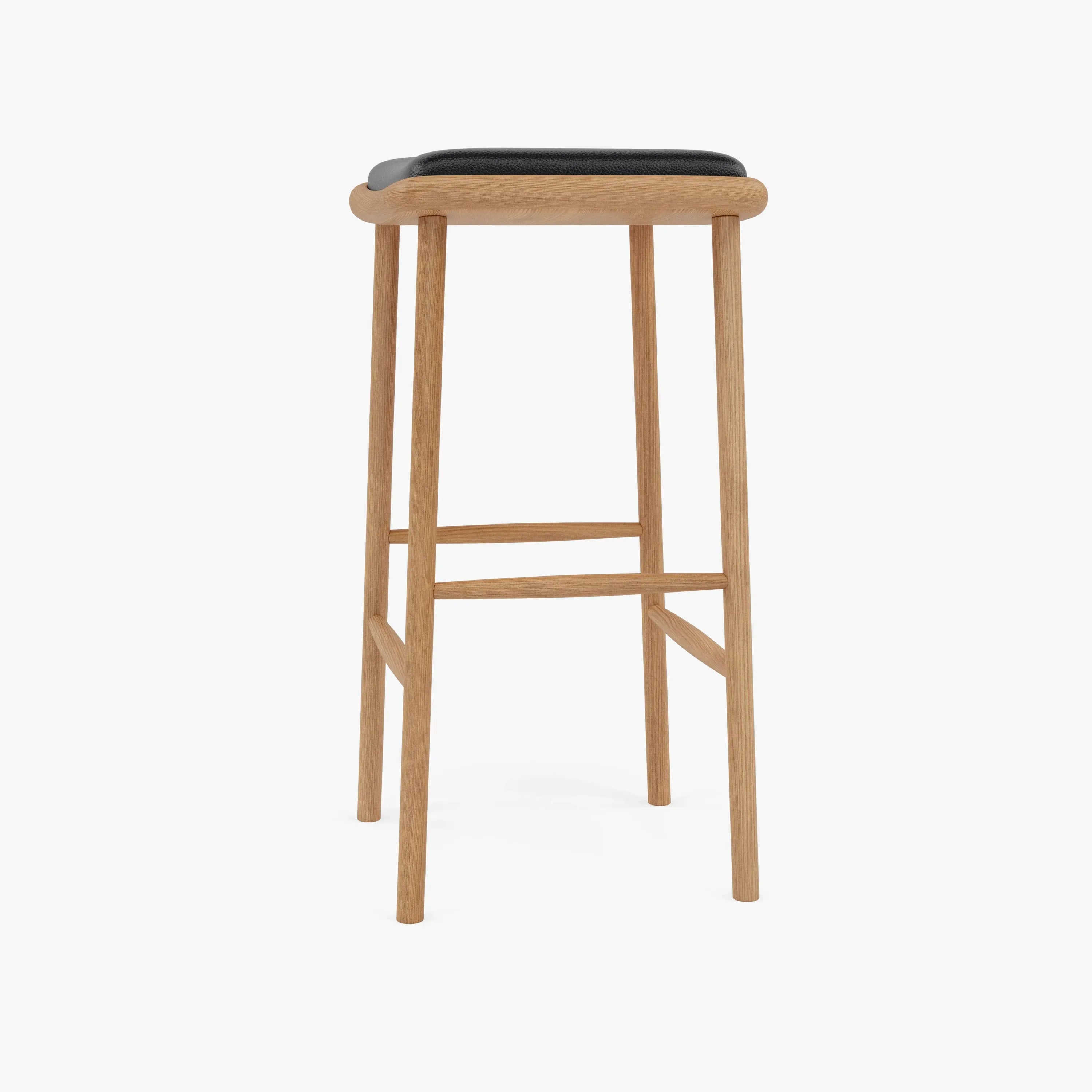 Anton Bar Stool Black Leather Solid American Oak