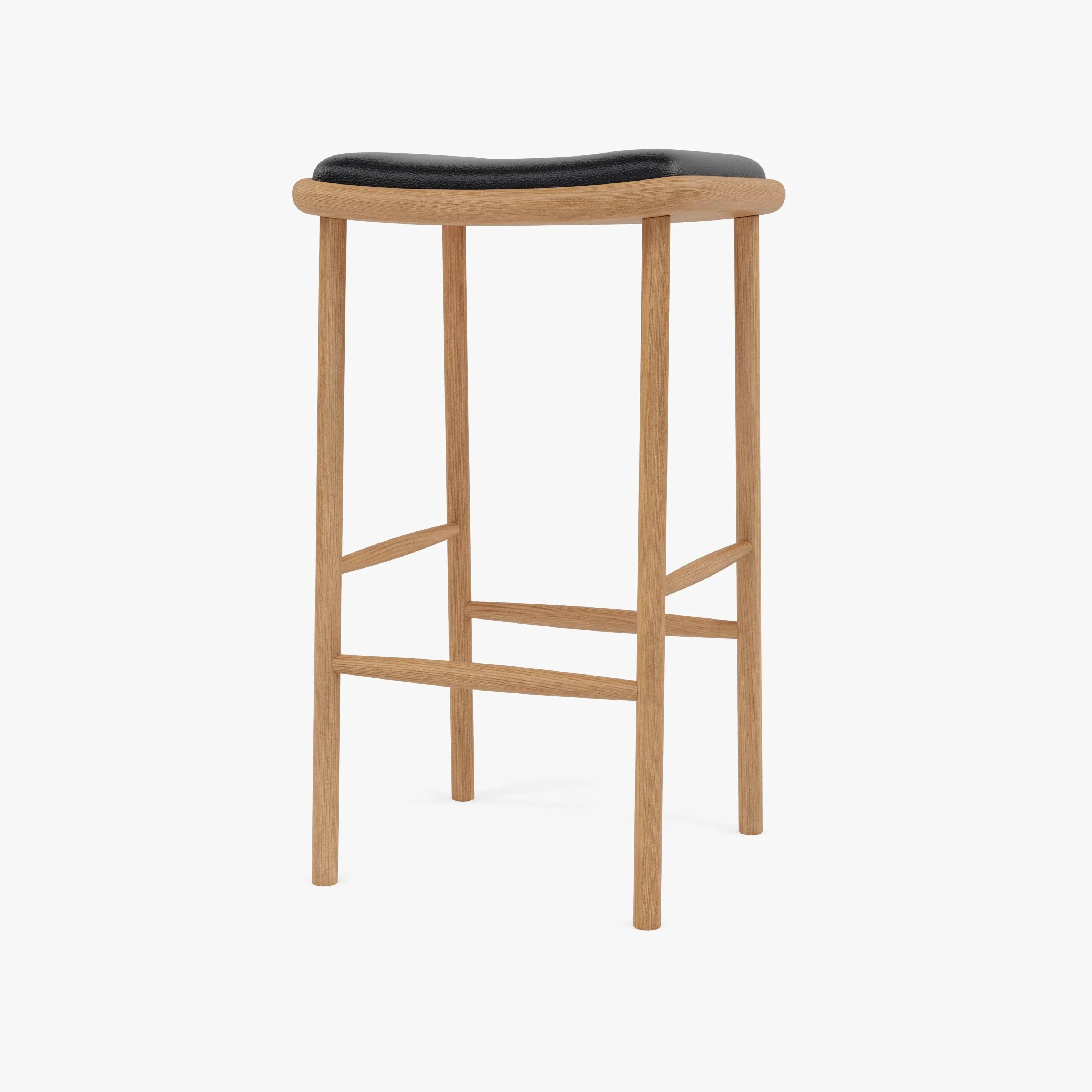 Anton Bar Stool Black Leather Solid American Oak