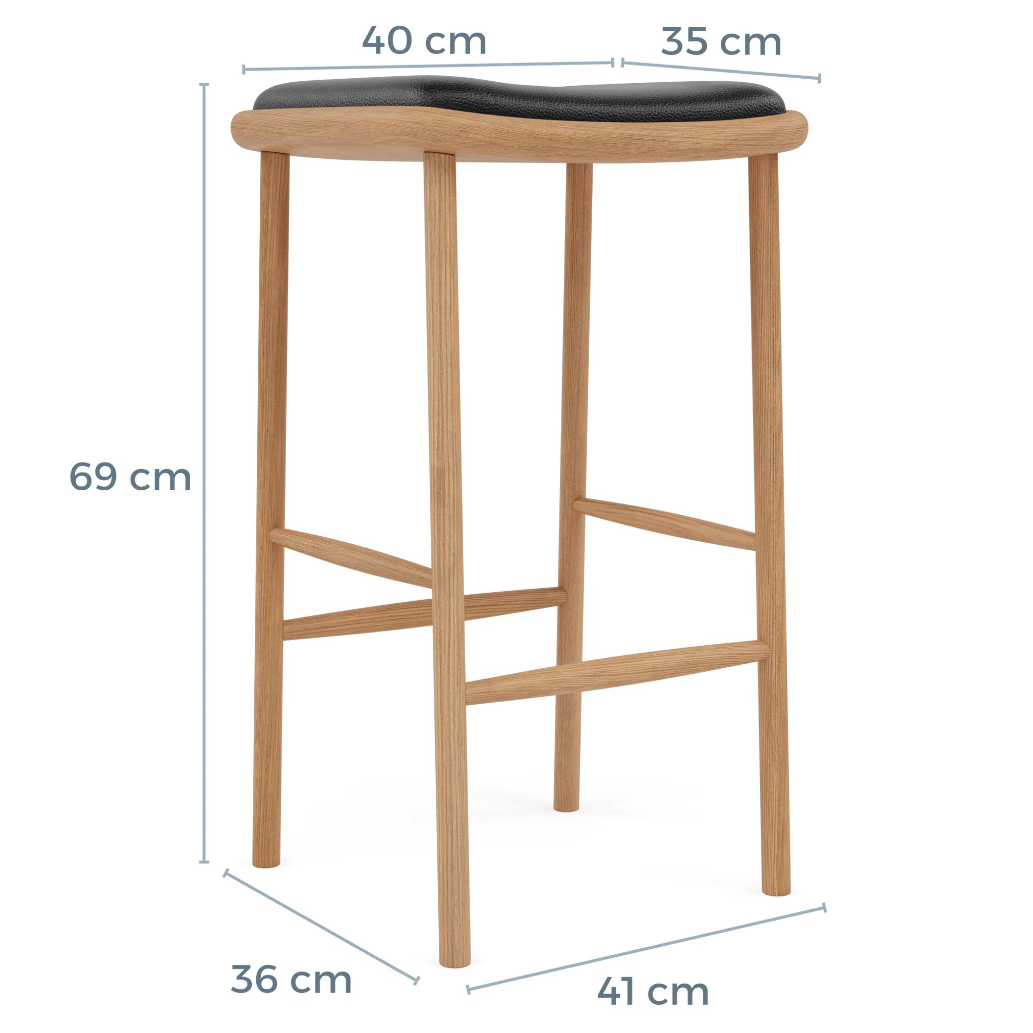 Anton Bar Stool Black Leather Solid American Oak