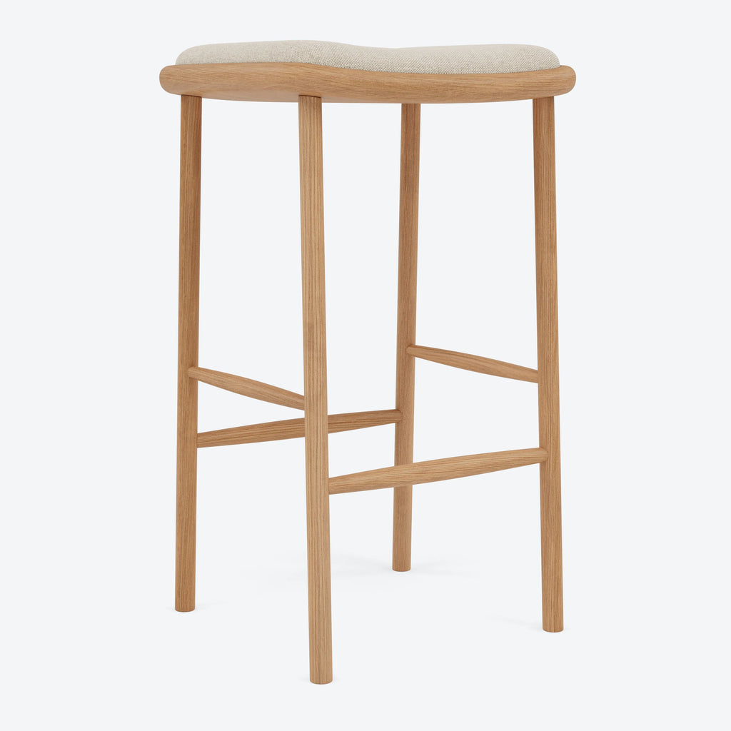 Anton Bar Stool Oatmeal Beige Fabric Solid American Oak