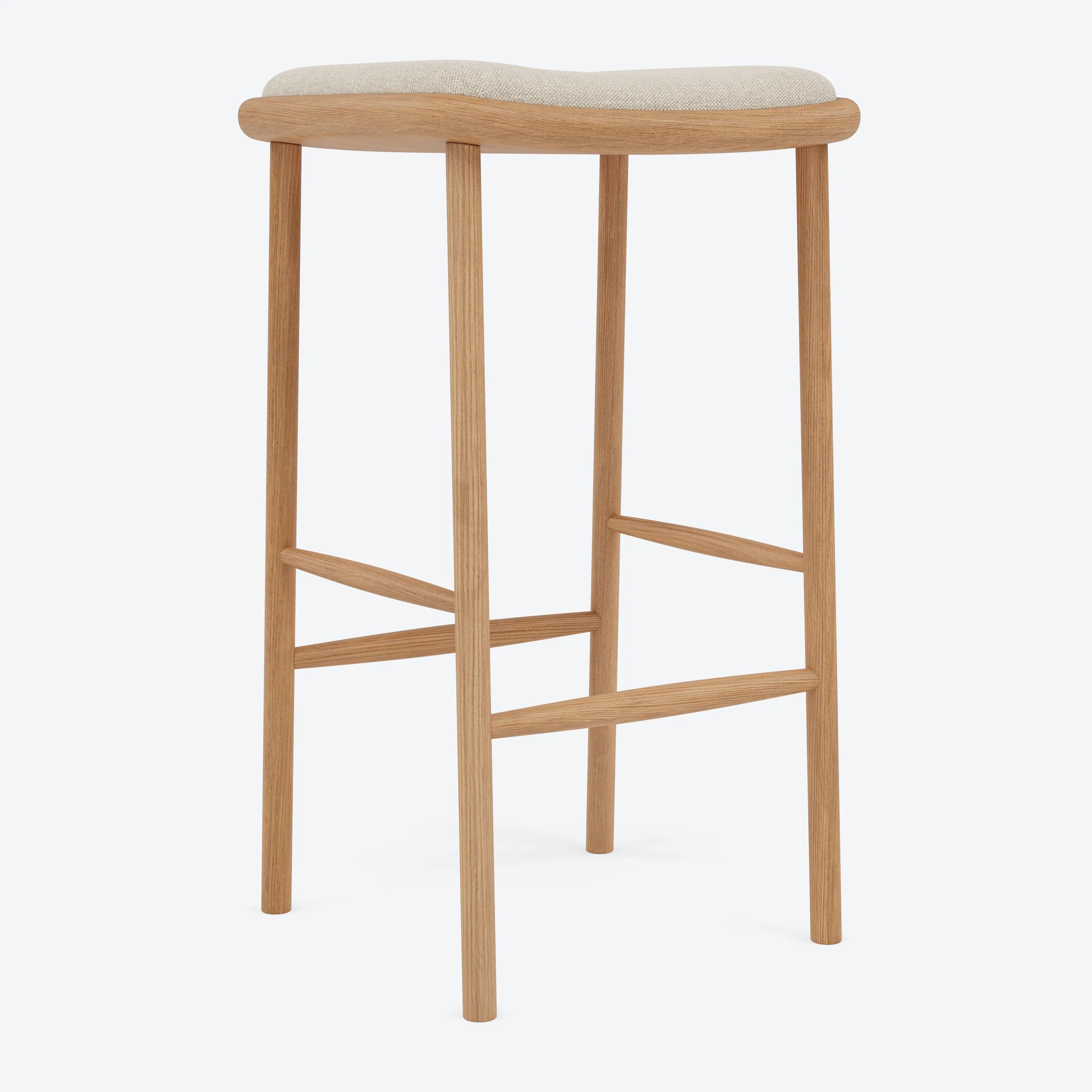 Anton Bar Stool Oatmeal Beige Fabric Solid American Oak