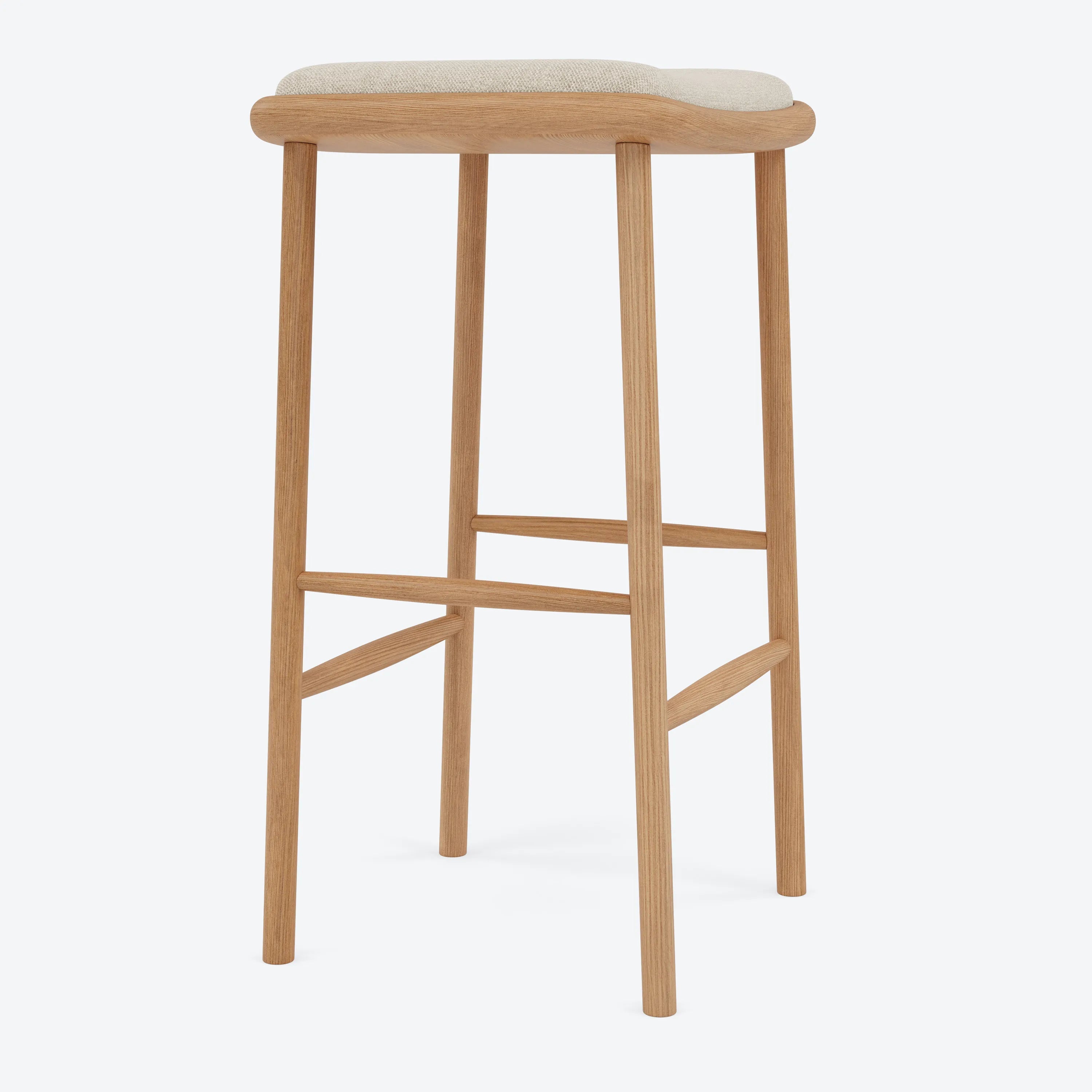 Anton Bar Stool Oatmeal Beige Fabric Solid American Oak