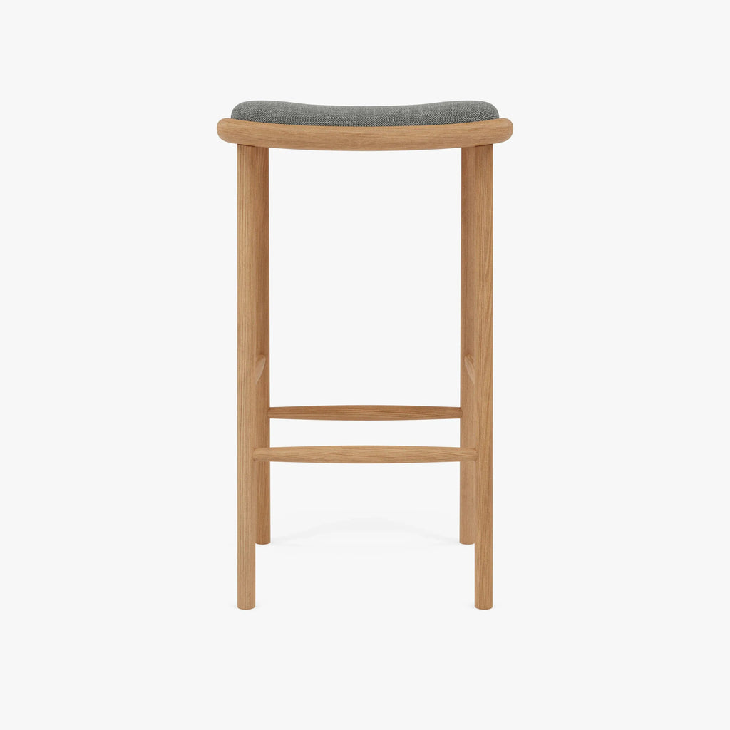 Anton Bar Stool Pewter Grey Fabric Solid American Oak