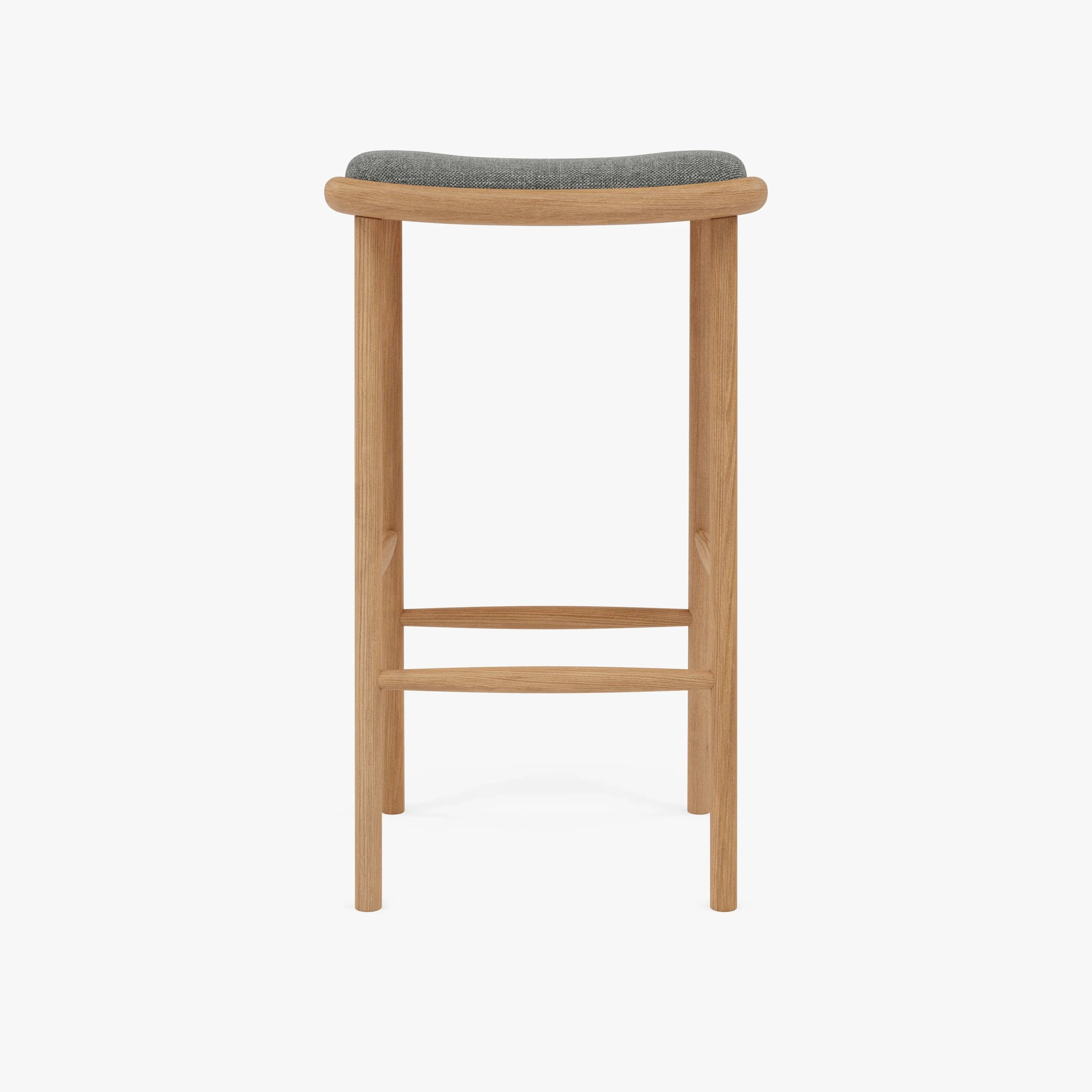 Anton Bar Stool Pewter Grey Fabric Solid American Oak