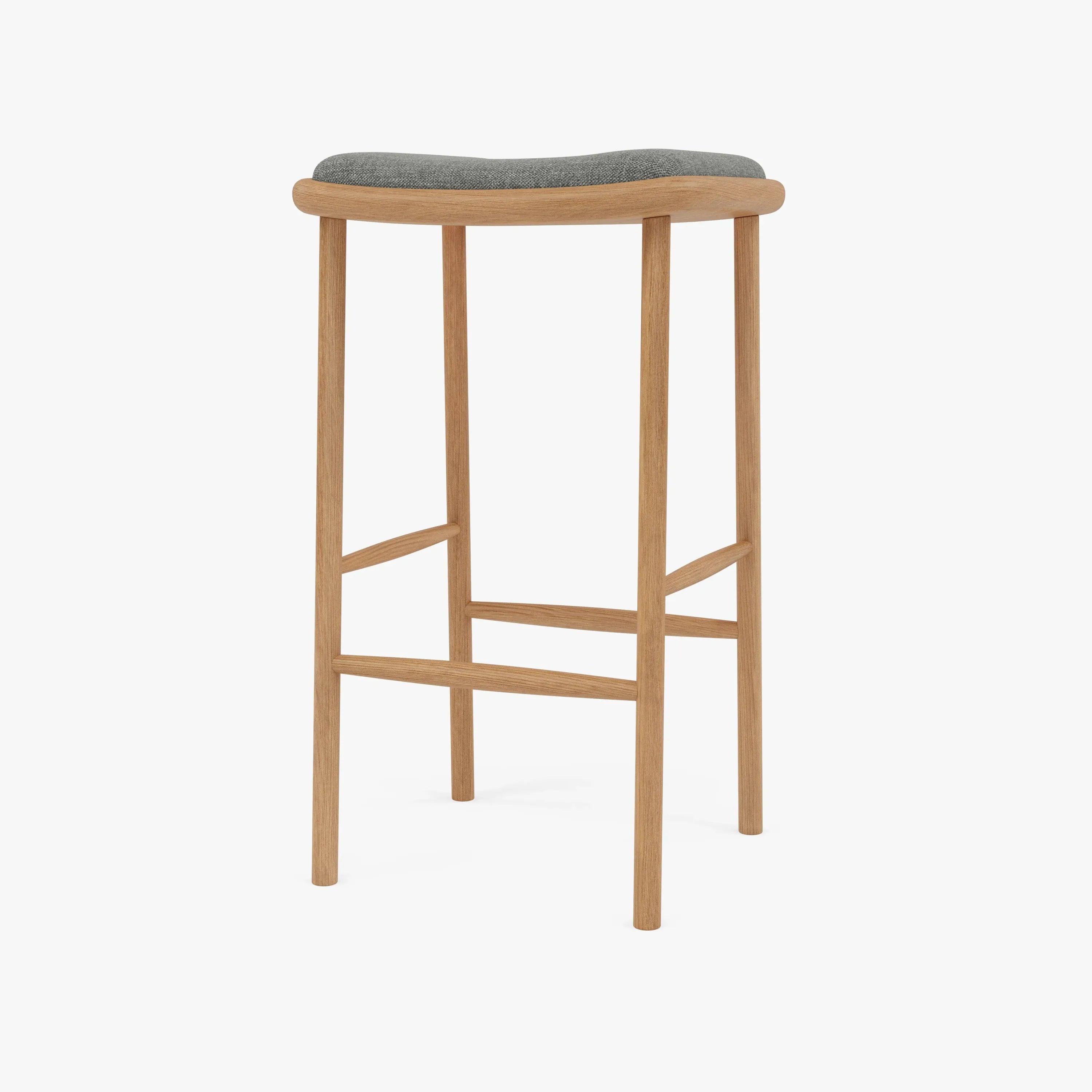 Anton Bar Stool Pewter Grey Fabric Solid American Oak