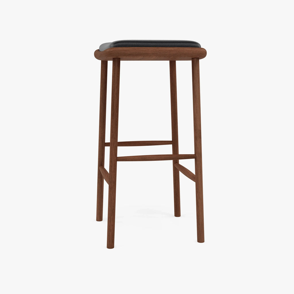 Anton Bar Stool Black Leather Solid American Walnut