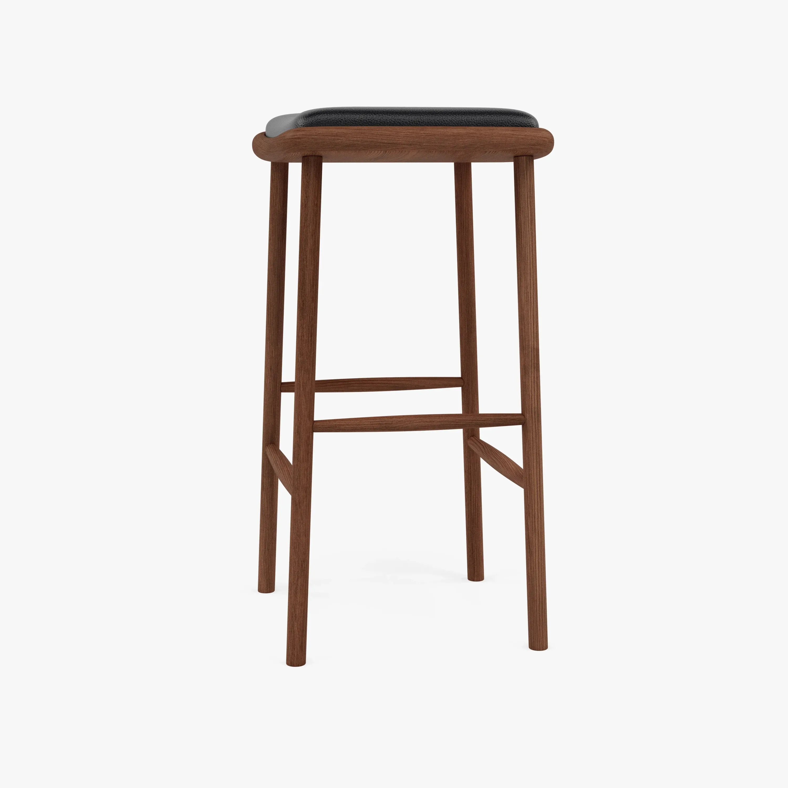 Anton Bar Stool Black Leather Solid American Walnut