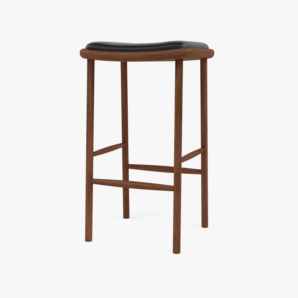 Anton Bar Stool Black Leather Solid American Walnut