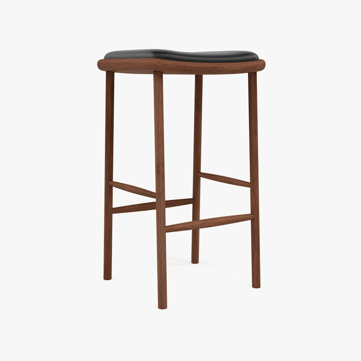 Anton Bar Stool Black Leather Solid American Walnut