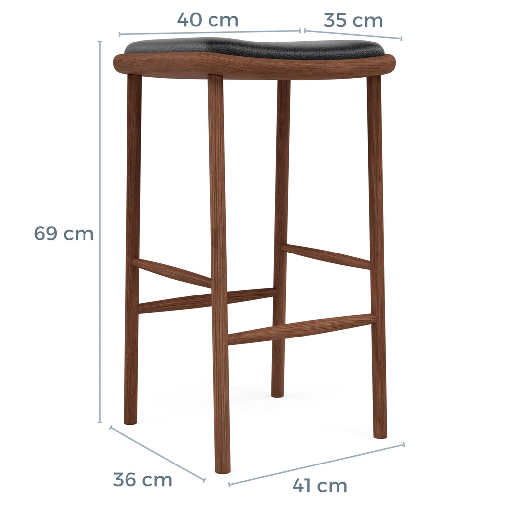 Anton Bar Stool Black Leather Solid American Walnut