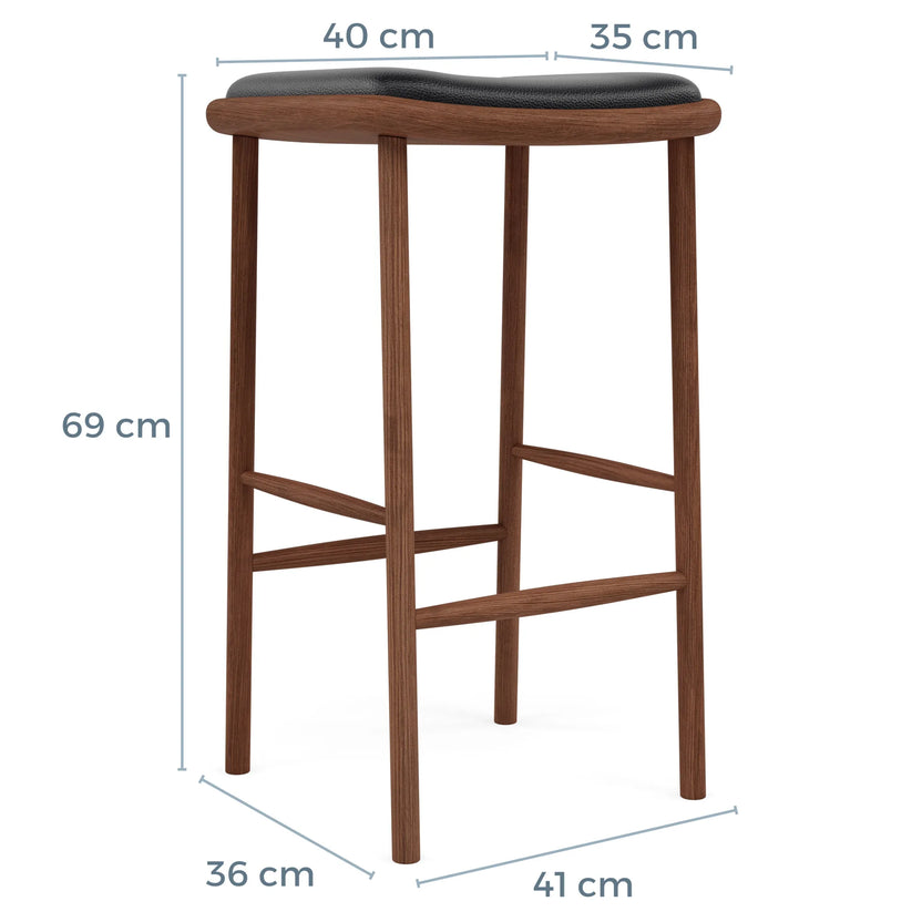 Anton Bar Stool Black Leather Solid American Walnut