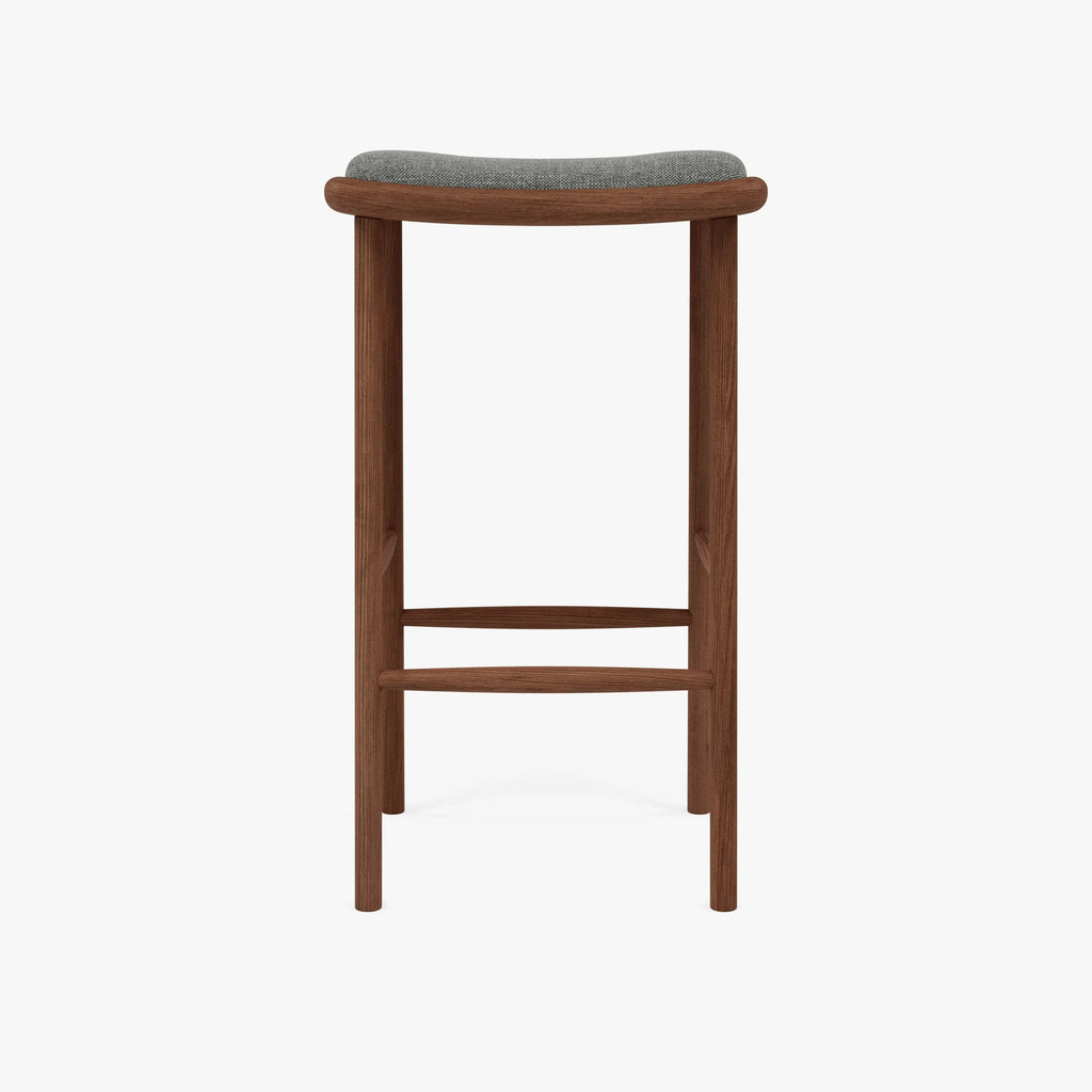 Anton Bar Stool Pewter Grey Fabric Solid American Walnut