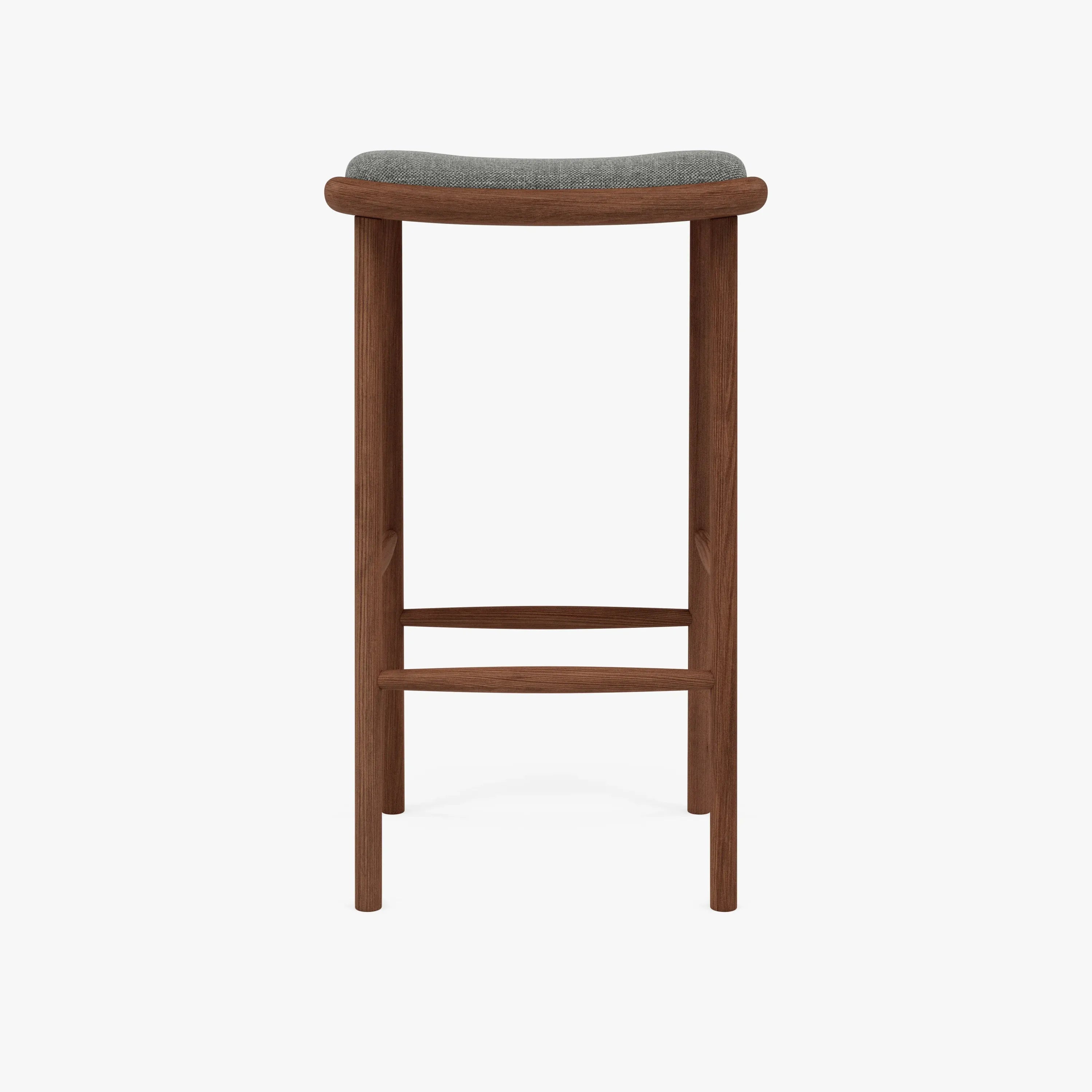 Anton Bar Stool Pewter Grey Fabric Solid American Walnut