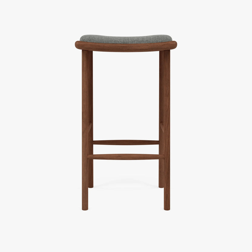 Anton Bar Stool Pewter Grey Fabric Solid American Walnut