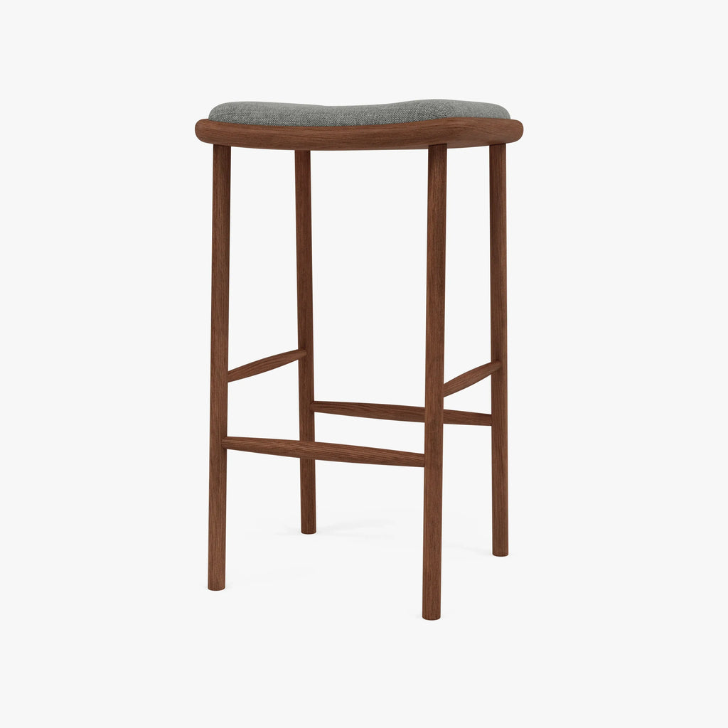 Anton Bar Stool Pewter Grey Fabric Solid American Walnut