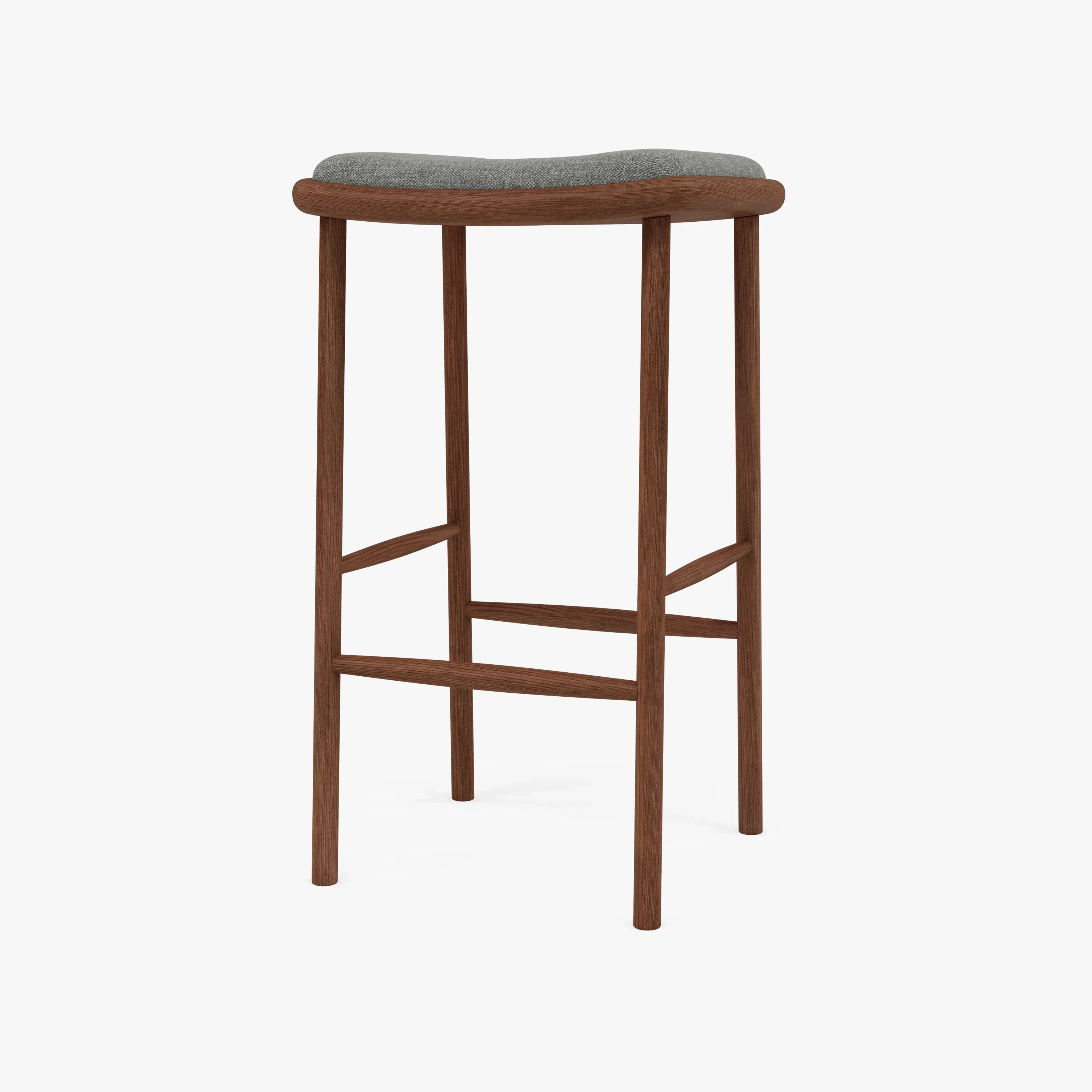 Anton Bar Stool Pewter Grey Fabric Solid American Walnut