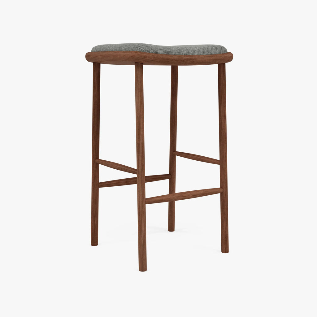 Anton Bar Stool Pewter Grey Fabric Solid American Walnut