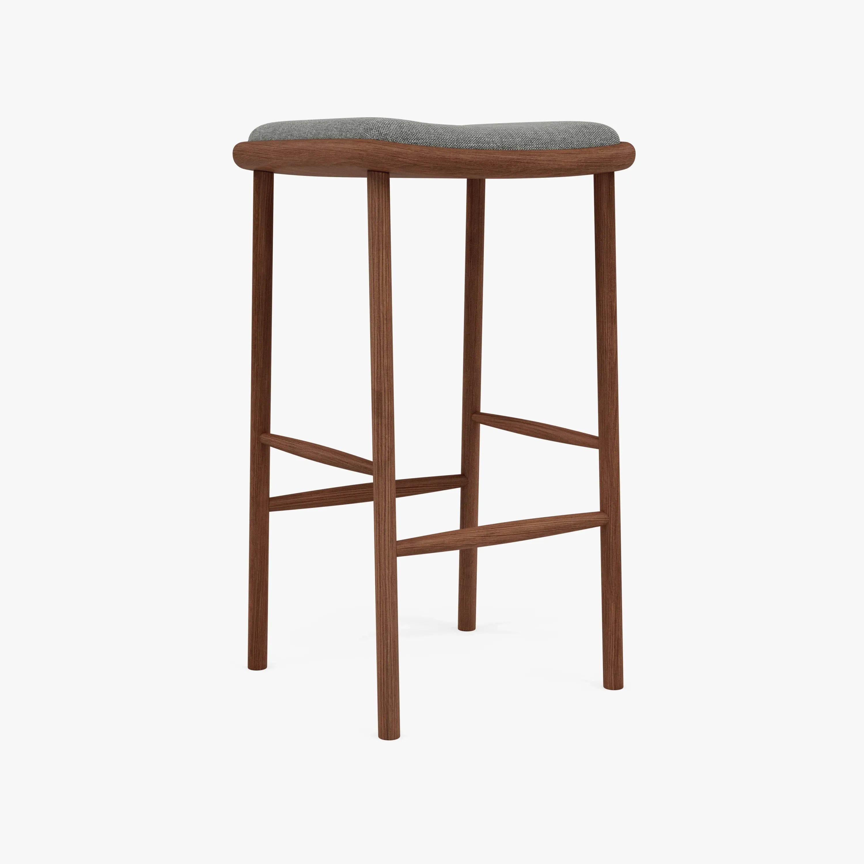 Anton Bar Stool Pewter Grey Fabric Solid American Walnut