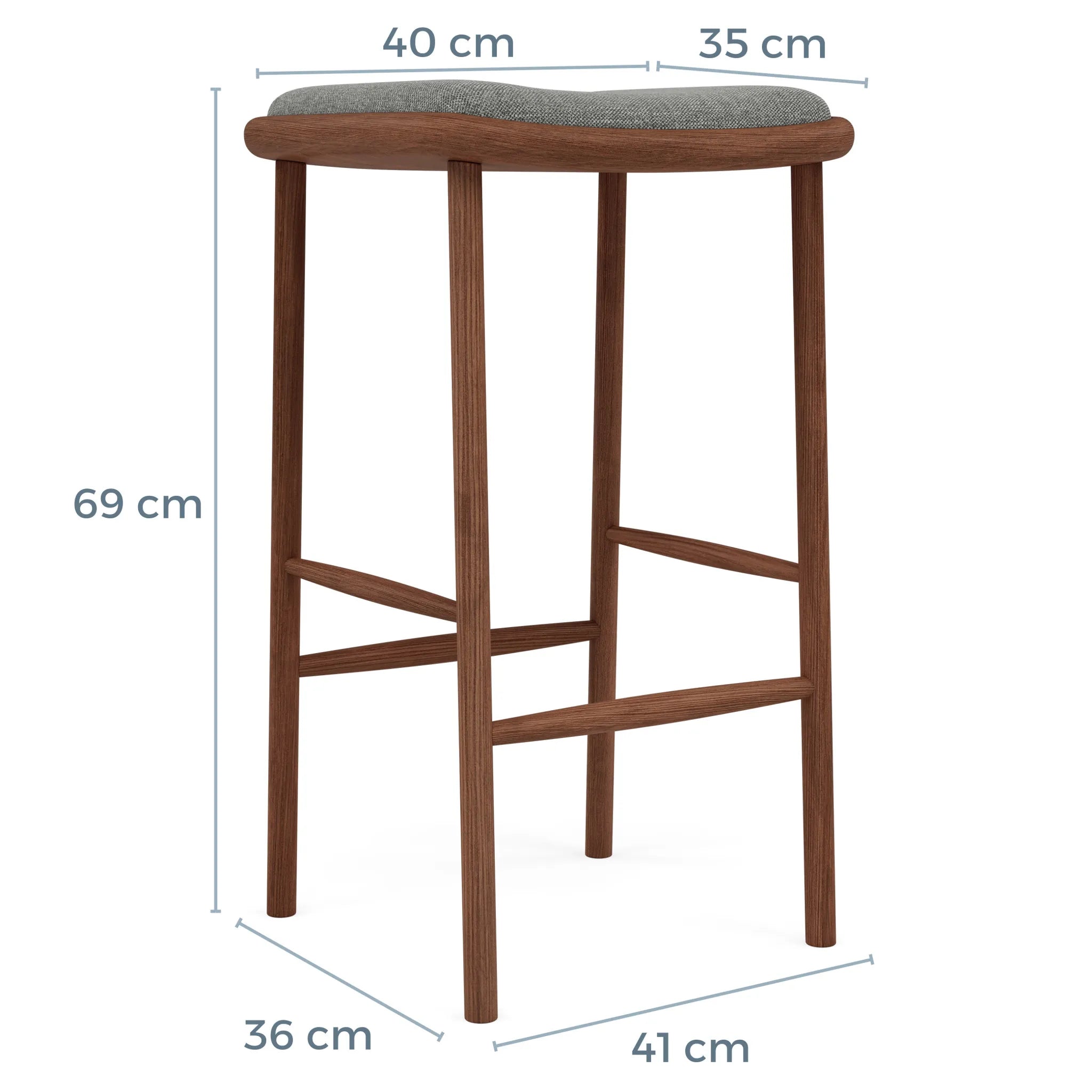 Anton Bar Stool Pewter Grey Fabric Solid American Walnut